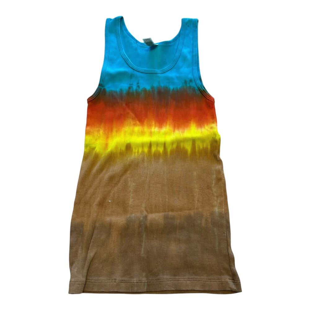 Womens Tank Top Size XL Blue Brown Tie Dye Ribbed Cotton Hippie OOAK Brand New